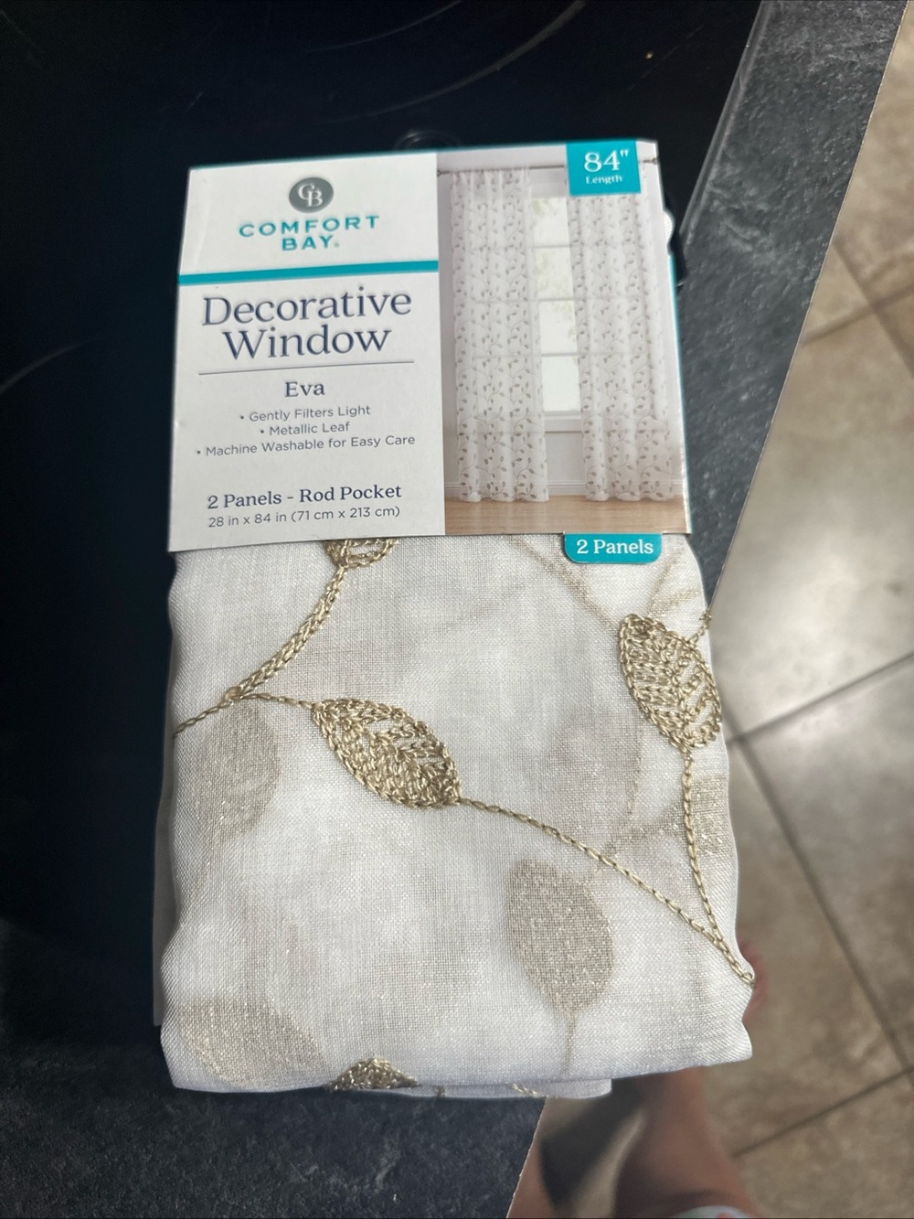 Comfort Bay White Curtain Panels with Gold Leaf Embroidery